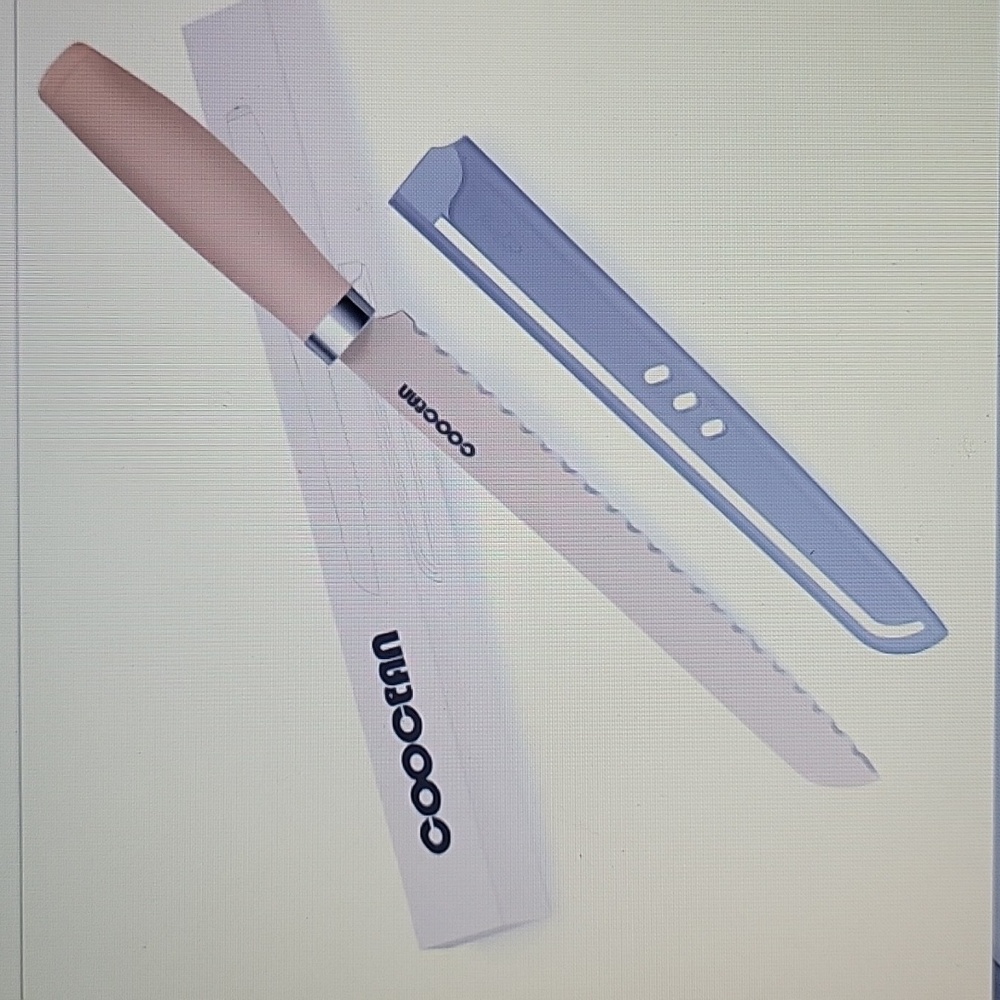 Cooclan serrated bread knife 8" ultra sharp high carbon steel rubber handle New